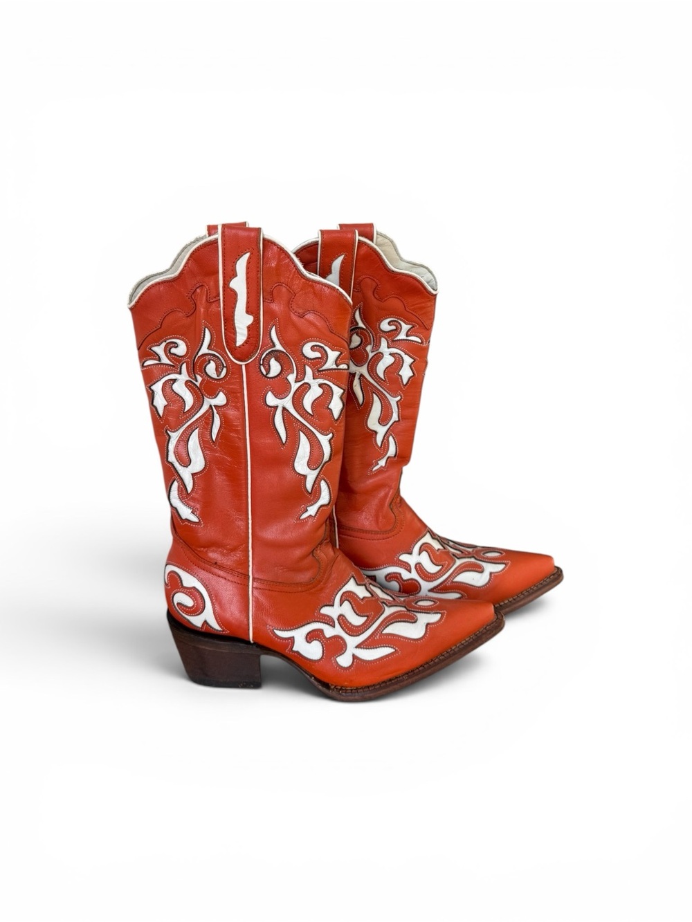 J.B. Dillon Rust Orange and White Western Embroidered Leather Boots